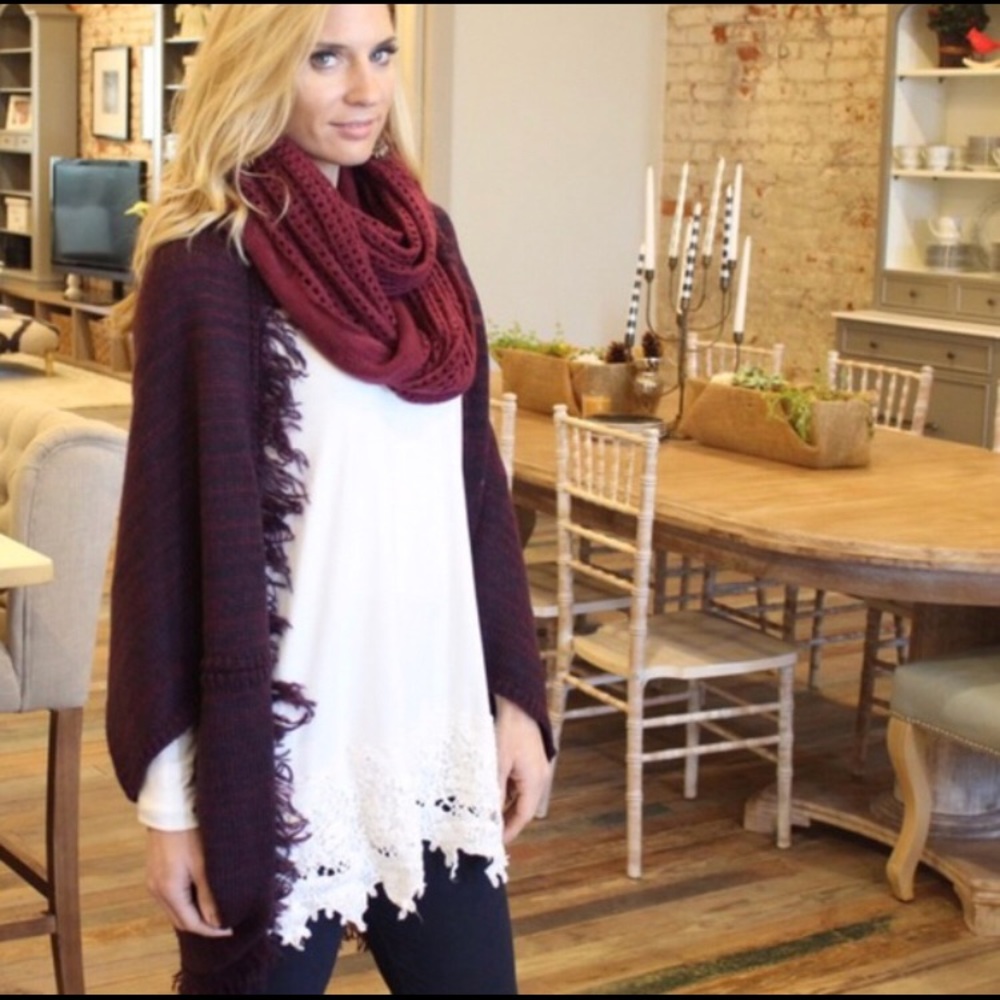 🌸 Plum Fringe Poncho Cardigan